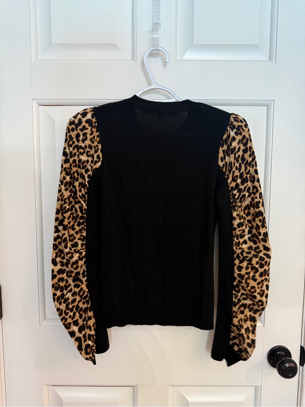 Veronica Beard Black Merino Wool Sweater Leopard Print Puff Sleeve 25601 - Picture 10 of 10